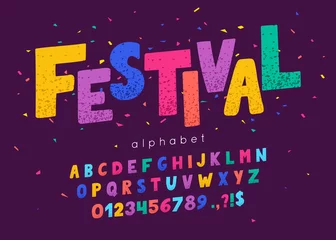 Deurstickers Vector font and alphabet. Abc, english letters and numbers. Festival © annzakharchenko