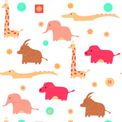 seamless pattern of African animals children's illustration