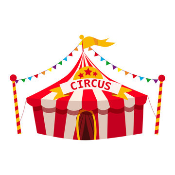 Circus tent, awning, red and white stripes, entertainment carnival fun