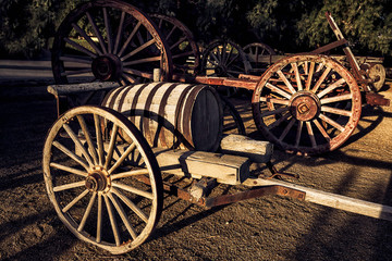Old traditional wooden rickshaw farmland in USA