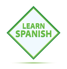 Learn Spanish modern abstract green diamond button
