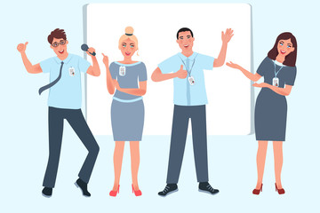Obraz premium A group of young talented businessmen and coaches celebrate the victory. Vector illustration of a group of people