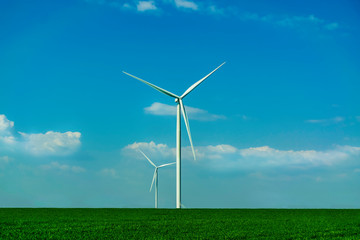 Fototapeta premium wind turbines in green field