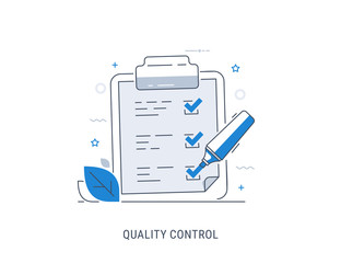 Quality control check. Flat modern line-art vector illustration.