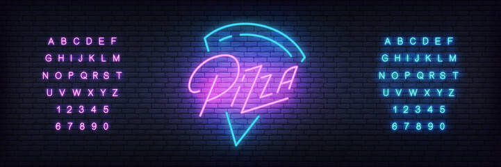 Pizza neon template. Glowing lettering pizza sign for bar, pub, restaurant. © Stock Vector One