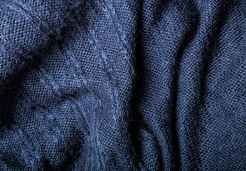 Dark Blue knitting texture background, warm blanket or sweater