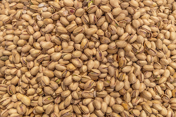 roasted pistachios on the counter in the market close up