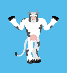 Cow confused oops. Farm animal perplexed emotions. beef surprise. Vector illustration
