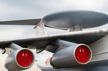 Radar on the fuselage of a military reconnaissance aircraft, Russia.