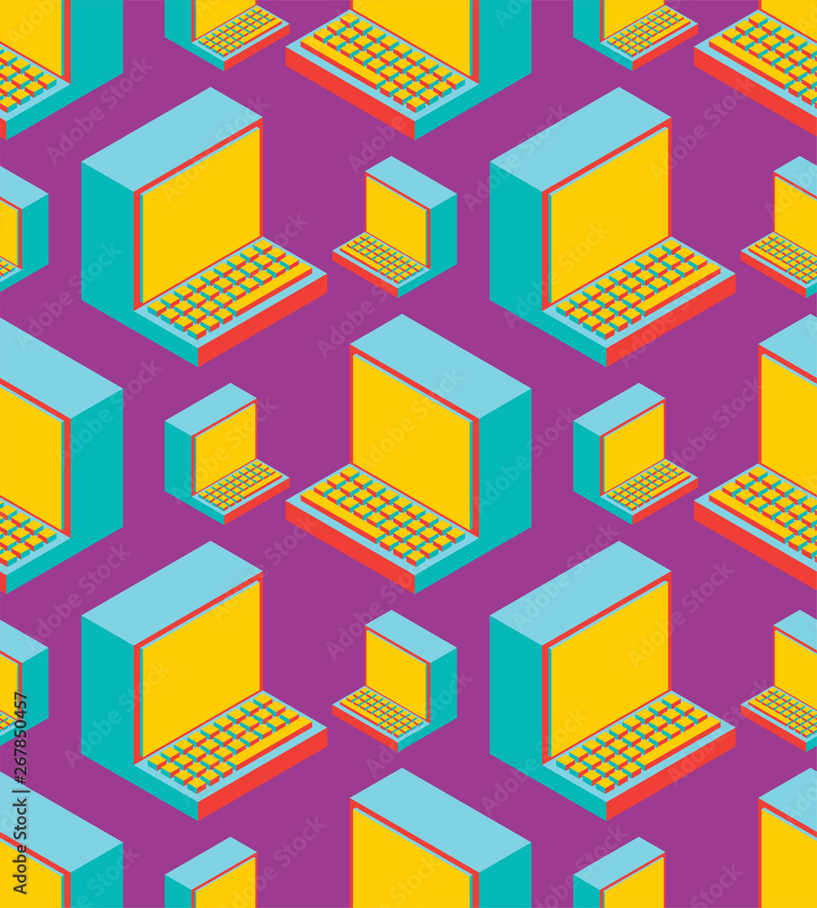 Poster old computer pattern seamless. outdated pc ornament. obsolete technology texture. vector illustratio