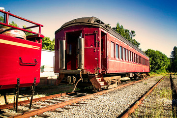 Locomotive train red vintage colour on railway