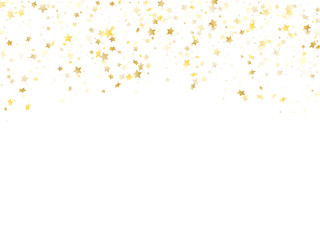 Magic gold sparkle texture vector star background. Rich gold falling magic stars on white background sparkle pattern graphic design. Birthday starburst flying backdrop.