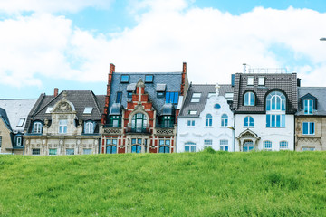 Dusseldorf, Germany. Old, traditional German apartment buildings in Düsseldorf Oberkassel district.