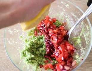 Making of an avocado paste, guacamole, stuffing