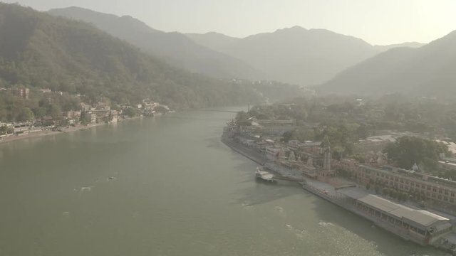 Aerial view on Rishikesh, India, 4k drone, ungraded/flat