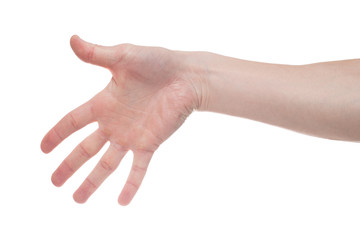 Man showing number five on white background