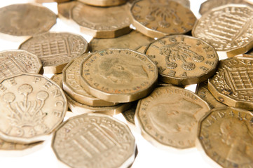 Pile of old thruppenny bits, issued pre-decimilisation in 1968.