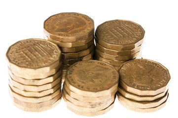 Pile of old thruppenny bits, issued pre-decimilisation in 1968.