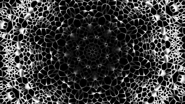 Transforming round mandala pattern. Seamless loop footage. Emboss geometric lattice mandala in arabic style. Islamic geometric arabesque pattern.