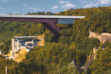 The massive red bridge overlooking the Pfaffenthal valley in Luxembourg