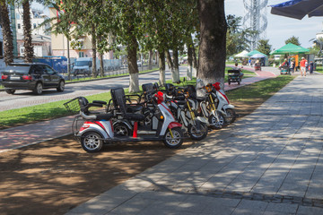 Electric tricycle scooters for rent on Batumi New Boulevard