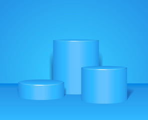 Blue Round Stage Podium Isolated on Blue Background. 3d Pedestal. Vector illustration. Ready For Your Design. Product Advertising. Vector EPS10