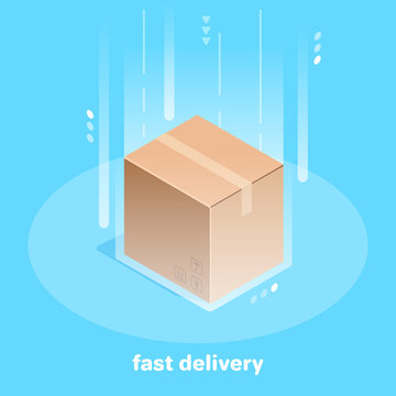 isometric vector image on a blue background, fast mail delivery, box and acceleration lanes