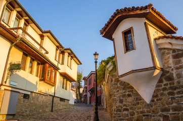 Beautiful street in medieval part of the city Plovdiv, Bulgaria