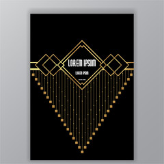 Creative art deco page, golden chains and squares with rectangle template