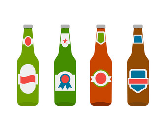 set of different beer bottles. icons in flat style. vector illustration