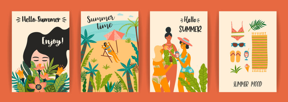 Vector templates with fun summer illustration. Design element