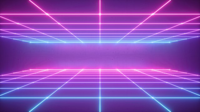 3d render, abstract neon background, virtual reality space, pink blue grid  in ultraviolet spectrum, chart field, frontal perspective view Stock  Illustration | Adobe Stock