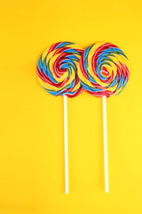 lolly candies with sugar. colorful array of childs lollipops sweets and treats with candy