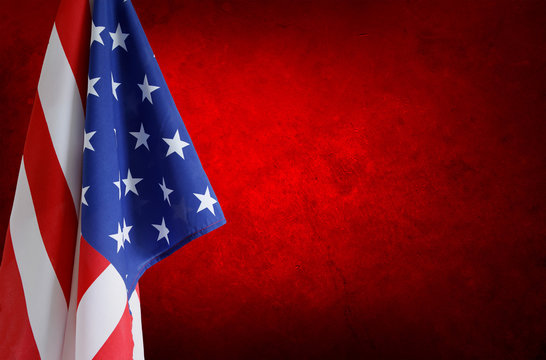 American flag on red background. Copy space