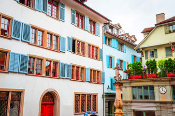 Fototapeta premium Beautiful cozy street in the city center of Zurich, Switzerland