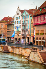 Beautiful river Limmat and city center of Zurich, Switzerland