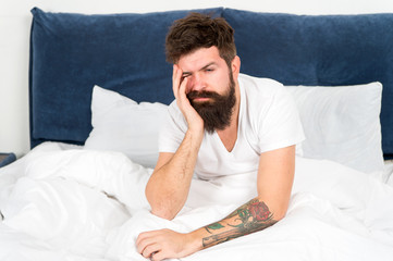 energy and tiredness. Sleepy and handsome. asleep and awake. Too early to wake up. bearded man...
