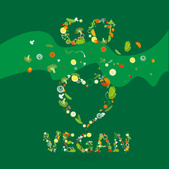 Heart of vegetable pattern with an inscription go vegan