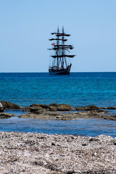 Large sailing ship sailing on the sea of Sicily