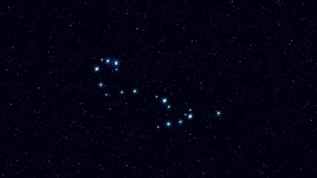 Scorpius (The Scorpion) constellation, gradually zooming rotating image with stars and outlines, 4K educational video 