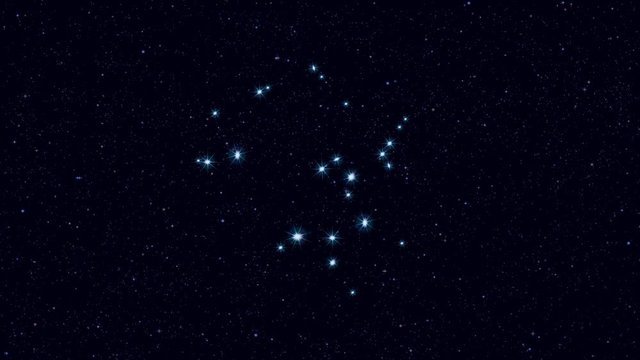 Sagittarius (The Archer) constellation, gradually zooming rotating image with stars and outlines, 4K educational video
