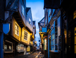 Medieval street of Shambles in York, England