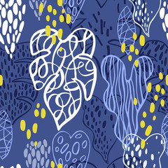 Vector  seamless pattern  with  hand drawn tropical plants.