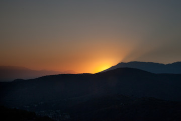 Sunset in the mountains. Nature landscape sunset background