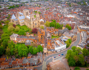 Aerial view of York Minster in cloudy day, England
