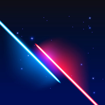 Tho light sabers on night dky background.
