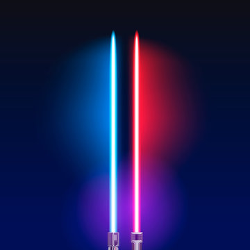 Tho light sabers on night dky background.