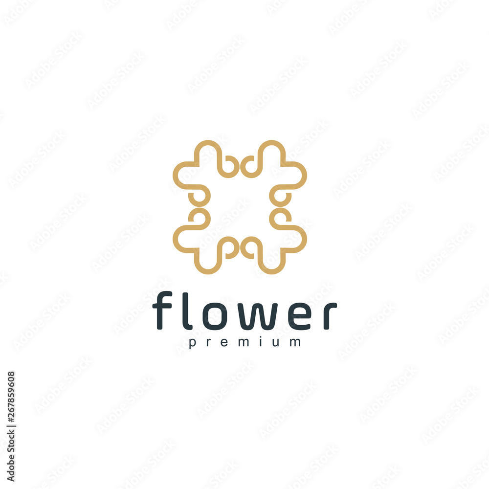 Poster flower abstract logo design vector template linear style.