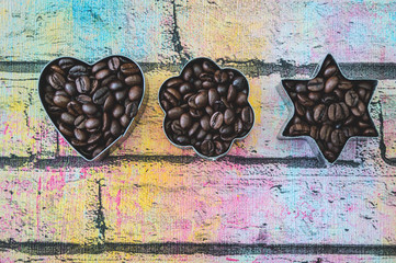 coffee beans on graffiti wall