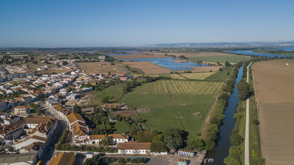 Aerial view of Salvaterra de Magos, in Santarem, Ribatejo, Portugal. Drone Photo.